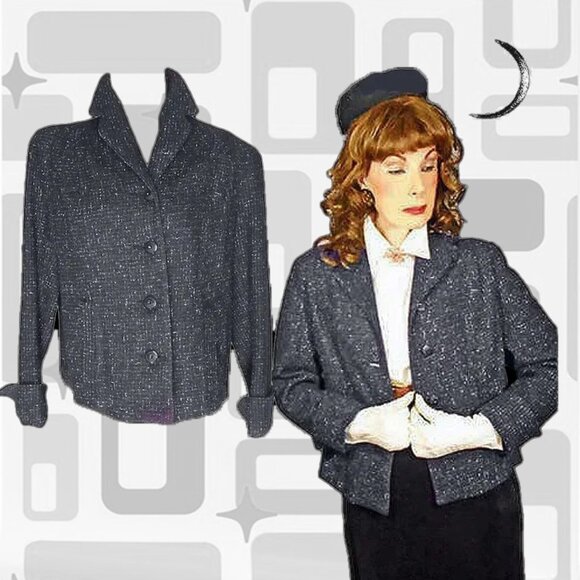 50s Atomic Fleck Boxy Blazer New Look High Fashion Suit Jacket - Picture 3 of 13